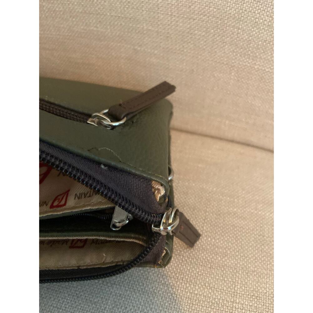 Stone Mountain pebbled leather large multi compartment wristlet in olive/brown - Picture 11 of 14